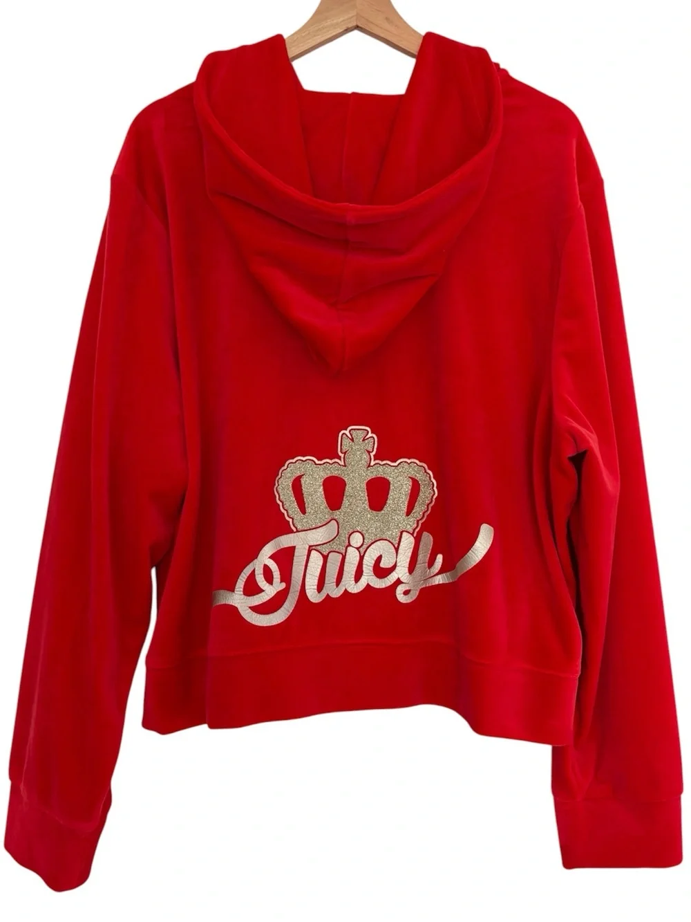 Juicy Couture Velour Track Jacket Hoodie Red Gold Crown Y2K Loungewear Comfy XXL